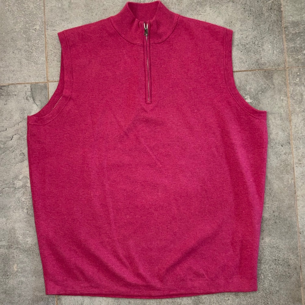 Peter Millar Sweater Vest Mens Large Pink Excellent GATX Quarter Zip Crown Sport